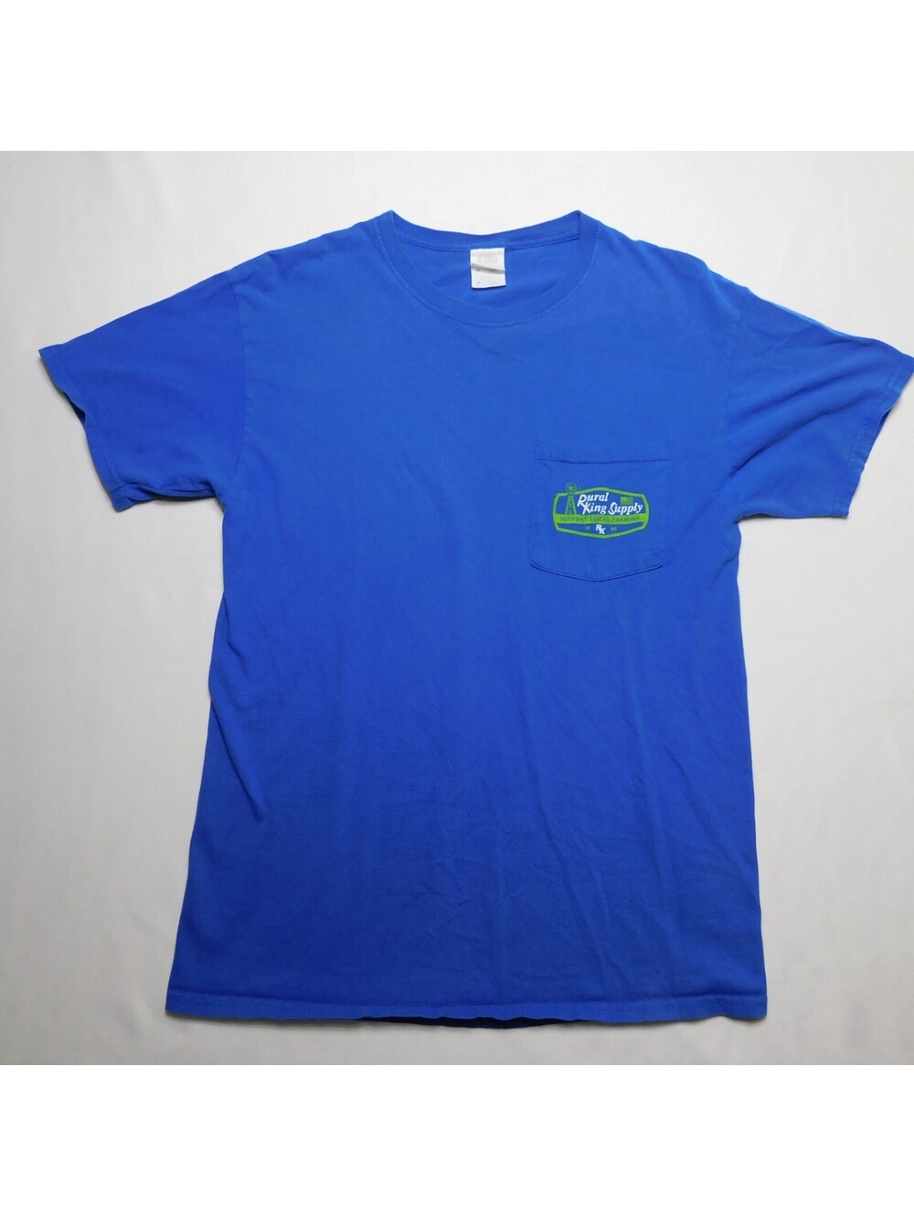 Rural King Supply T-Shirt Men's Medium Blue Front Pocket Farming Workwear 19x27